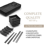 1 x RAW Customer Returns Goliber Japanese Sushi Tableware Black Set 16pcs - Sushi Tableware Set 4 - Includes 4 Black Tableware, 4 Sauce Bowls, 4 Chopsticks and 4 Chopstick Rests - Asian Tableware Set - RRP €35.15