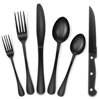 1 x RAW Customer Returns Black cutlery set for 6 people, 30-piece stainless steel cutlery set with floral pattern, 30-piece dining cutlery set with forks, knives, spoons, steak knives for home and restaurant, dishwasher safe - RRP €24.19