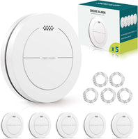 14 x RAW Customer Returns Safeliveo smoke detector set of 5 without flashing LED, with 10 year battery, mute function, 85 dB photoelectric smoke detector with adhesive pads, standalone flat fire detector for fire protection at home - RRP €1095.5