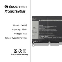 1 x RAW Customer Returns KYUER 52WH DXGH8 Laptop Akku Replacement f r Dell XPS 13 9370 9380 7390 2019 Inspiron 13 7000 7390 7391 7490 5390 5391 Latitude 3301 E3301 Vostro 13 5000 5390 5391 P82G001 P113G001 Notebook Battery - RRP €57.0