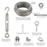 1 x RAW Customer Returns Stainless Steel Wire Rope Kit, 20m Roll Steel Wire with M5 Hook and Eye Turnbuckle, Eye Screws, Wire Rope Clamps, Rope Sleeves, Thimble Thimbles for Cables and Ropes - RRP €25.2