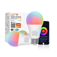 1 x RAW Customer Returns LUTW Alexa Lamp E27, Smart WiFi Light Bulb RGB 2700K-6500K Multi-Color Dimmable Bulb, 9W 900lm Bluetooth WiFi 2.4GHz, Compatible with Alexa Echo, Google Home, 2 Pack No Hub Required  - RRP €15.98