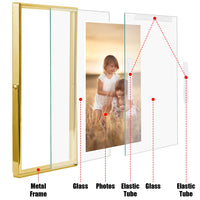 1 x RAW Customer Returns SAREAL Set of 3 Glass Photo Frames, Metal Gold Picture Frames for Pictures Photos Desk Table Top Display, Floating Photo Frames with Glass, 4x4 , 4x6 , 5x7  - RRP €26.21