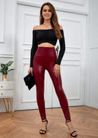 1 x RAW Customer Returns Everbellus Women PU Leather Leggings Skinny Elastic High Waist Faux Leather Pants Red X-Large - RRP €24.1