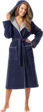 1 x RAW Customer Returns Morgenstern ladies bathrobe cotton with hood in blue sauna bathrobe women calf-length housecoat cotton size XL Leonie - RRP €60.46