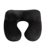 1 x RAW Customer Returns Inflatable Travel Pillow - 100 Soft Velvet Neck Support for Travel, Airplanes, Trains, Cars and Offices with Compact Carrying Case, Breathable and Washable Cover, Black - RRP €9.83