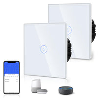 1 x RAW Customer Returns BSEED 2 Pack Smart Alexa 1 Gang 2 Way WiFi Switch, Glass Panel Wall Light Switch White, Google Voice Control, Sharing Devices Neutral Wire Required  - RRP €31.18