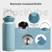 1 x RAW Customer Returns Blackube stainless steel drinking bottle with straw 1000ml thermos flask - BPA-free, leak-proof, large metal drinking bottle for sports, school, fitness, outdoor, camping - sky blue - RRP €29.23