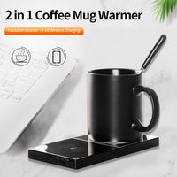 2 x RAW Customer Returns Coffee Warmer, Cup Warmer, Drink Warmer, 2 in 1 Cup Warmer with Wireless Charging, USB 55 C Constant Temperature Pad Coffee Warmer, Coaster, Wireless Charger for Office, Home Use - RRP €53.98
