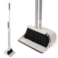 1 x RAW Customer Returns Jekayla Broom and Dustpan Set with Long Handle, Dustpan and Hand Brush, Brown and White - RRP €23.58