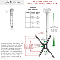 1 x RAW Customer Returns Barkan long white TV ceiling mount, 29 - 65 inch tiltable full motion flat curved TV bracket, holds up to 40Kg, telescopic height adjustable, for LED OLED LCD, Max. VESA 400x400 - RRP €53.44