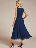 1 x RAW Customer Returns Ever-Pretty Wedding Guest Dress Gauze V-Neck Elegant Midi Sleeveless Cocktail Dresses Midi Irregular Skirt Navy Blue 36 - RRP €74.99