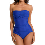 1 x RAW Customer Returns Smismivo Strapless One-Piece Women s Swimsuit with Bandeau Retro Tummy Control Swimming Suit for Women Vintage Ruched One-Piece Swimwear Swimsuit Blue L - RRP €37.99