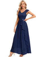 1 x RAW Customer Returns Gardenwed evening dress elegant for wedding V-neck lace cocktail dress women s short sleeve ball gown with ruffles party prom dress long formal dress navy 3XL - RRP €66.99