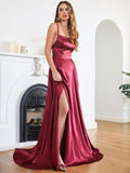 1 x RAW Customer Returns Babyonline DRESS Cocktail dress, wedding, long, slit, sexy, backless, chic, elegant, gala dress with train, burgundy, 32 - RRP €27.6