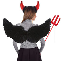 3 x Brand New BARVERE devil costume women, carnival costume women set with black angel wings, devil horns, demon teeth and demon trident, women s carnival costumes carnival cosplay Halloween party - RRP €46.38