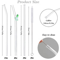 3 x Brand New Glass Straws Reusable Pack of 10 Glass Straws, 2 Long Straight Glass Straws, 6 Curved Glass Drinking Straws with 2 Cleaning Brushes, 8 mm Diameter for Smoothies Coffee 4 Turtle  - RRP €61.2