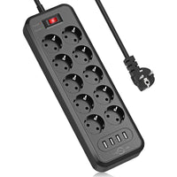 1 x RAW Customer Returns Power strip surge protection 4000W 16A , KEPLUG multiple socket with 3 USB, individually switchable wall mounting child safety lock, socket with 2 m cable 4AC  - RRP €32.99