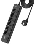 1 x RAW Customer Returns Power strip surge protection 4000W 16A , KEPLUG multiple socket with 3 USB, individually switchable wall mounting child safety lock, socket 2 m cable black - RRP €21.77