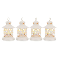 1 x RAW Customer Returns Romadedi Tealight Lantern White Decoration - Set of 4 Vintage Lantern Candle Metal Small with Engraving for Candles, Table Decoration, Wedding, Christmas, Ramadan, Balcony, Garden, Outdoor - RRP €21.99