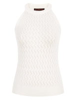 1 x Brand New CURLBIUTY Women s Elegant Halterneck Crop Top Round Neck Knitted Camisole Hollowed-Out Sleeveless Tops White XXL - RRP €23.96