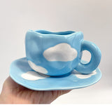 1 x RAW Customer Returns Maygone Cute Twisted Irregular Ceramic Coffee Cups and Saucers Set, Cloud Coffee Cups, Tea Cup, Gifts for Girls, Moms, Lovers - RRP €20.4