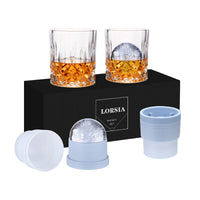 1 x RAW Customer Returns Whisky glasses, set of 4 2 crystal glasses, 2 large ice ball molds in gift box - 300 ml whiskey for scotch, cocktail, rum, bourbon, cognac, vodka and liqueur - unique gifts for men - RRP €17.11