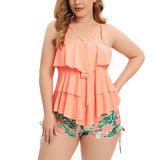 5 x Brand New YNQFZ Swimsuit Women Tummy Control Plus Size Ruffle Swimwear with Swimming Trunks Two Piece Print Bikini High Waist Swimsuit as3, alpha, l, plus, regular, orange  - RRP €138.0