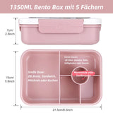 1 x RAW Customer Returns RUHMEX lunch box for children with compartments 1350ML, lunch box for children, bento box, leak-proof with 5 compartments, cutlery set, breakfast box for girls, boys, kindergarten, lunch box for adults pink  - RRP €15.12