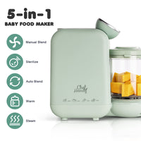 1 x RAW Customer Returns 5-in-1 baby food processor, baby food maker, baby puree maker, baby food preparation, bottle warmer - baby steaming, mixing, warming green  - RRP €117.96