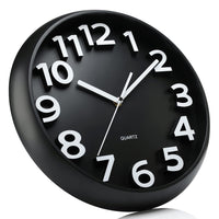 1 x RAW Customer Returns Plumeet 25cm Small Wall Clock, Non Ticking Silent Quartz Decorative Clocks, Modern Style Good for Home Kitchen Living Room Bedroom Office, Large 3D Number Display, Battery Operated Black  - RRP €23.2