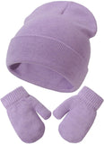 1 x Brand New Yixda Newborn Baby Hat and Gloves Set Toddler Winter Knitted Hat Warm Mittens as3, Alpha, s, purple  - RRP €27.6