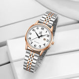 1 x RAW Customer Returns SHENGKE SK Classic business ladies watches with stainless steel strap and elegant ladies watch made of genuine leather silver-rose gold  - RRP €30.18