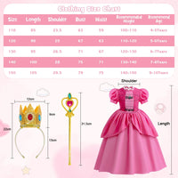 1 x RAW Customer Returns LZH Princess Peach Costume for Girls Super Bros Costume Cosplay Carnival Halloween Pink Princess Dress with Crown Earrings and Gloves - RRP €32.8