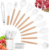 1 x Brand New NAUDILIFE Kitchen Utensils Set, Silicone Kitchen Utensils, Non-Stick, Heat Resistant Kitchen Utensils Set with Wooden Handle, 23 Pieces, Kitchen Utensil Including Spoon, Tongs, Whisk, Spatula - RRP €28.88