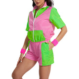 1 x RAW Customer Returns Ulikey 80s 90s outfit women, 80s 90s tracksuit retro suit, 90s 80s outfit jacket shorts suit with headband bracelets, retro suit style jogging suit for party pink, XL  - RRP €27.22