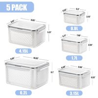 1 x RAW Customer Returns GUWINA food storage containers for fruit and vegetables with lid and strainer, 5-piece plastic refrigerator organizer set, food storage boxes for refrigerator, leak-proof and separable, refrigerator containers  - RRP €34.27