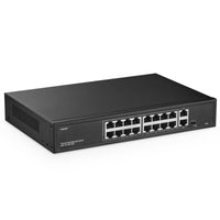 1 x RAW Customer Returns 16-Port PoE Switch, 10 100Mbps PoE Ports, 2 Gigabit Ethernet Uplink, IEEE802.3af at, Max 200W, VLAN PoE Extend 250m, Fanless Unmanaged Ethernet Switch with Rack Mount - RRP €86.99