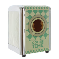 1 x RAW Customer Returns Napkin dispenser Diner napkin holder with retro logo, approx. 14.5 x 10.5 x 9.5 cm, including 60 napkins Coffee Time  - RRP €20.04