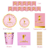 7 x Brand New Formemory 82 Pieces Girl s First Birthday Party Set, Children s Birthday Decoration Girl 1 Year Pink, Perfect Supplies Including Plates Cups Napkins, for 16 Children People Pink Girl  - RRP €70.49