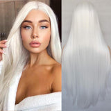 1 x RAW Customer Returns PORSMEER Women s White Long Straight Wigs for Women Girls Straight Middle Parting Wig Heat Resistant Synthetic Hair Wig for Daily Party Costume 24 Inches - RRP €22.64