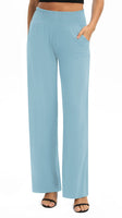 1 x RAW Customer Returns EXCHIC Women Solid Loose Straight Leg Palazzo Pants High Waist Elastic Casual Trousers with Pockets M, Light Blue  - RRP €27.98