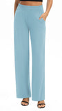 1 x RAW Customer Returns EXCHIC Women Solid Loose Straight Leg Palazzo Pants High Waist Elastic Casual Trousers with Pockets M, Light Blue  - RRP €27.98