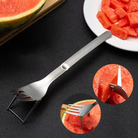 1 x Brand New JCYUANI 2 In 1 Melon Cutter Fruit Fork Stainless Steel Multi purpose Watermelon Slicer Cutter Dessert Forks Watermelon Knife Suitable for Watermelon, Cantaloupe, Dragon Fruit - RRP €20.4