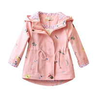 1 x RAW Customer Returns SXSHUN girls transitional jacket, windbreaker with hood and floral embroidery, trench coat, hooded coat, wind coat, spring jacket, spring autumn coat, pink, 116 label size 120  - RRP €27.38