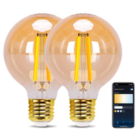 1 x RAW Customer Returns Aigostar Smart LED bulb E27 6W vintage bulbs G80 amber globe 806LM warm white dimmable 2700K -6500K compatible with Alexa and Google Home no hub required 2.4GHz WiFi 2 pieces - RRP €24.99