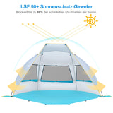 1 x RAW Customer Returns WolfWise Beach Shelter with UV Protection 50 , 4-5 Person Beach Tent, Sun Protection Wind Protection with Expandable Base Baby Sun Tent Automatic Portable Mini Pack Size for Family Camping Garden Beach Blue - RRP €65.99