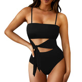 1 x RAW Customer Returns Viottiset Women s Bandeau Strapless One Piece Wrap Swimsuit High Cut Monokini Swimwear Black X-Large - RRP €37.99