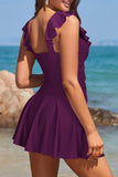 1 x Brand New SHEKINI Women s One Piece Swimsuit Bathing Suit Dress V-Neck Ruffle Swim Skirt Ruched Retro Tummy Control Swim Dress for Women M, Purple - RRP €39.98