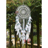 1 x RAW Customer Returns EasyBravo Grand Boho Dream Sensor Feather White and Blue Pearl Marams Wall Decor 20cm Circle 70cm Long - RRP €13.99